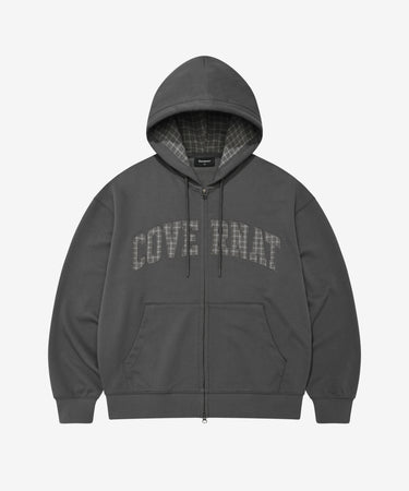 COVERNAT チェックアーチロゴジップアップフーディー ダークグレー