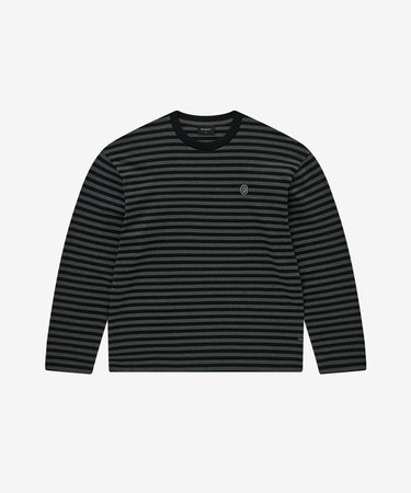 COVERNAT ベーシックストライプロングスリーブTシャツ チャコール