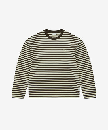 COVERNAT ベーシックストライプロングスリーブTシャツ ディープブラウン
