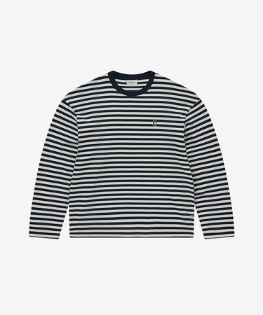 COVERNAT ベーシックストライプロングスリーブTシャツ オフホワイト