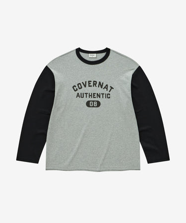 COVERNAT ベースボールツートーン長袖Tシャツ メランジグレー