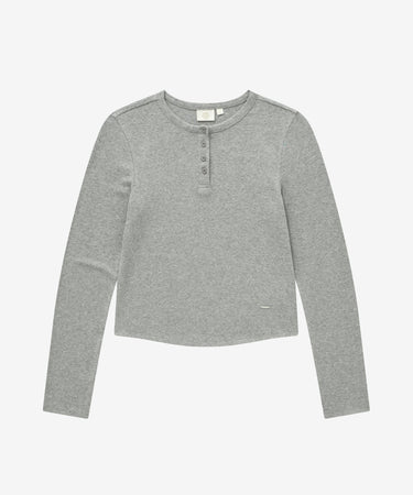 COVERNAT ウィメンズ ヘンリーネックアイレット長袖Tシャツ メランジグレー