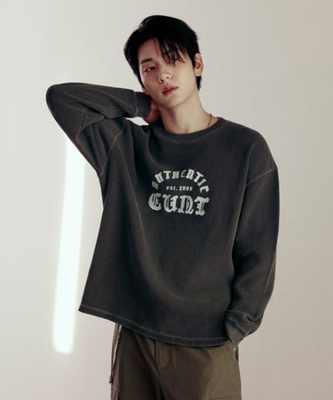 COVERNAT ワッフルグラフィックロングスリーブTシャツ チャコール