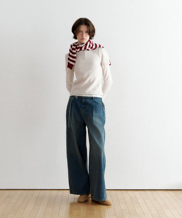WOMAN BELTED WIDE DENIM PANTS