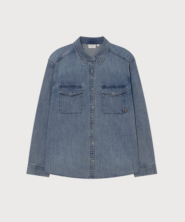 WOMAN SHIRRING DENIM SHIRT