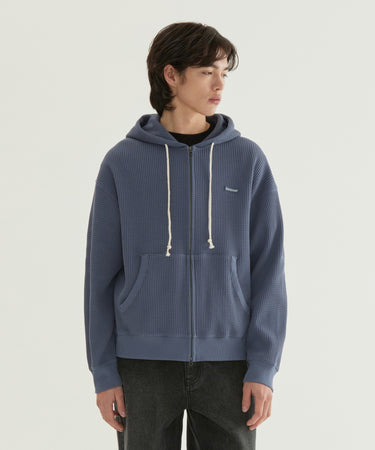SMALL LOGO WAFFLE ZIP-UP HOODIE