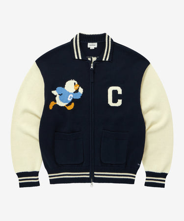 [SOOBIN着用] DUCK GRAPHIC KNIT VARSITY JACKET