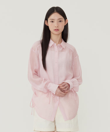 WOMEN OVERSIZED SHEER SHIRRING BLOUSE