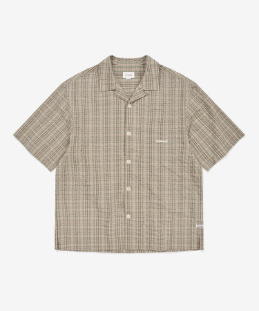 [SOOBIN着用] SEERSUCKER CHECKED OPEN-COLLAR HALF SHIRT