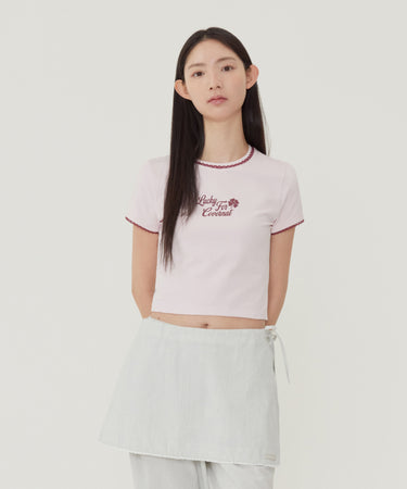 COVERNAT ウィメンズベビーフィットレースリンガー Tシャツ ピンク