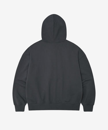 COVERNAT ヴィンテージタイポグラフィックジップアップフーディー チャコール