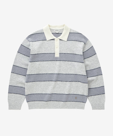 [SOOBIN着用] STRIPE COLLAR KNIT - ASH BLUE