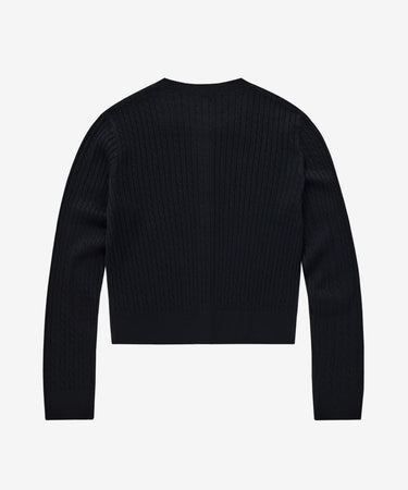 WOMEN CLOVER HEART CABLE CARDIGAN - BLACK