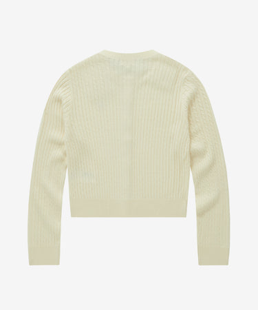WOMEN CLOVER HEART CABLE CARDIGAN - CREAM