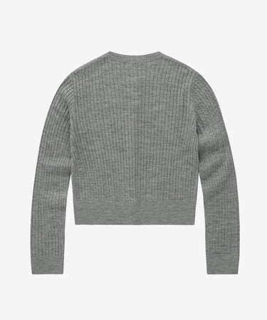 WOMEN CLOVER HEART CABLE CARDIGAN - MELANGE GRAY
