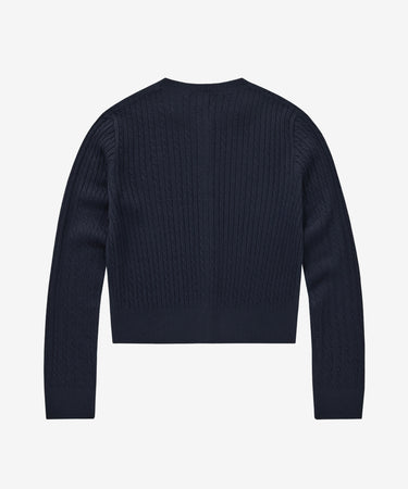 WOMEN CLOVER HEART CABLE CARDIGAN - NAVY