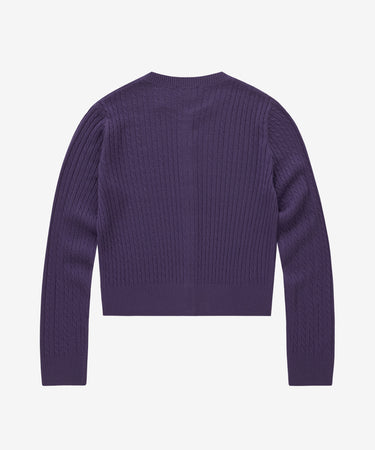 WOMEN CLOVER HEART CABLE CARDIGAN - PURPLE