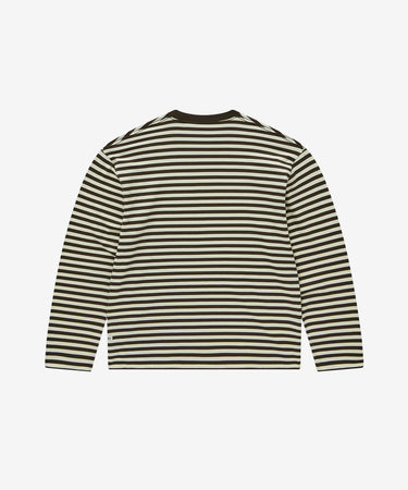 COVERNAT ベーシックストライプロングスリーブTシャツ ディープブラウン