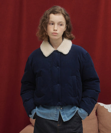 WOMAN COLLARED CORDUROY SHORT DOWN JACKET